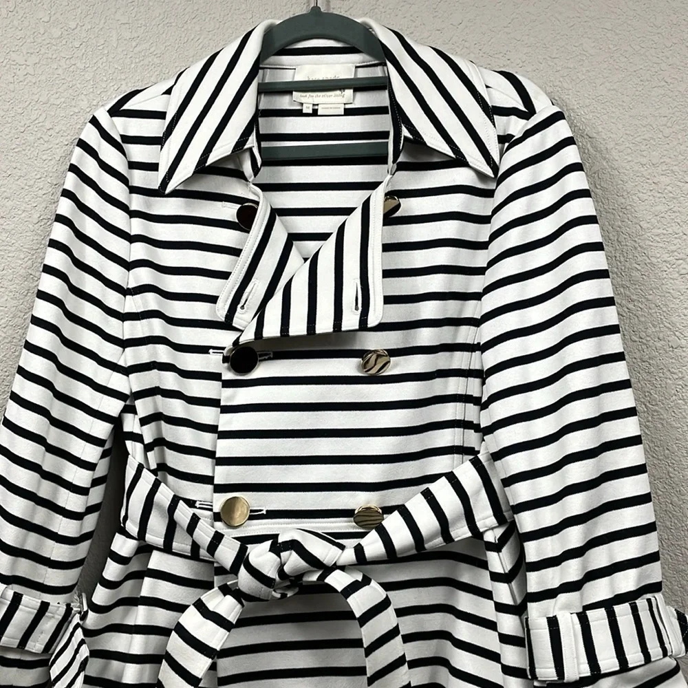 Kate Spade Nautical Striped Bow Jacket Crop Double Breasted Black White Sz M